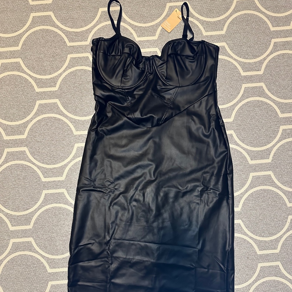 Popilush Faux Leather Corset Shapewear Dress Black size 3XL
